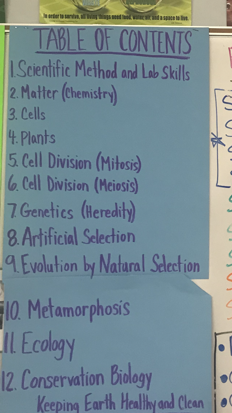 Life Science Table of Contents 